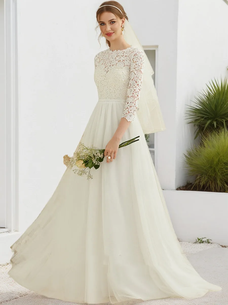 A-Line/Princess Scoop 3/4 Sleeves Lace Wedding Dresses sold by Lavetir