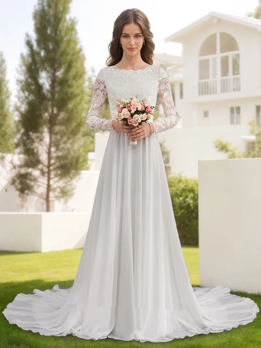A-Line/Princess Scoop Long Sleeves Beading Wedding Dresses sold by Lavetir