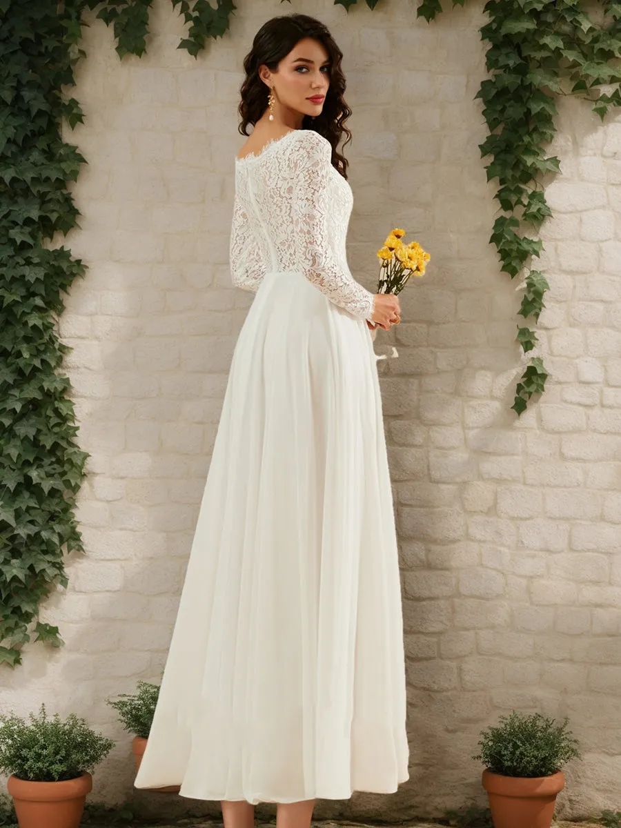 A-Line/Princess V-Neck Long Sleeves Lace Wedding Dresses sold by Lavetir product image thumbnail 2