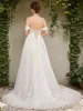 A-Line/Princess Off-the-Shoulder Short Sleeves Lace Wedding Dresses sold by Lavetir