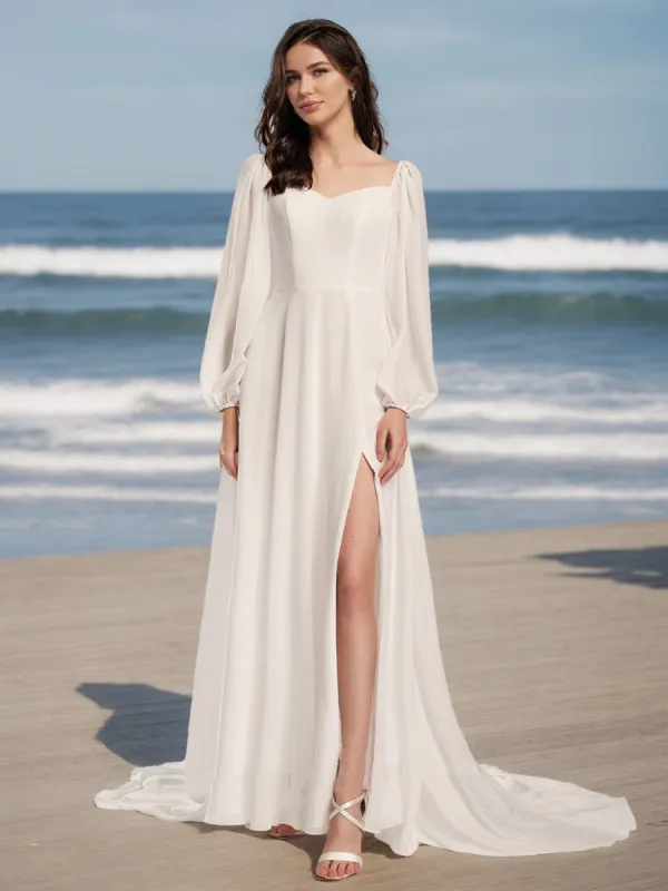 A-Line/Princess Sweetheart Long Sleeves Split Side Wedding Dresses sold by Lavetir