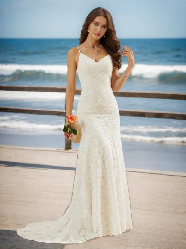Trumpet/Mermaid V-Neck Sleeveless Ruched Wedding Dresses sold by Lavetir