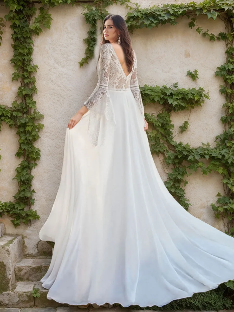 A-Line/Princess V-Neck Flare Sleeves Lace Wedding Dresses sold by Lavetir product image thumbnail 2
