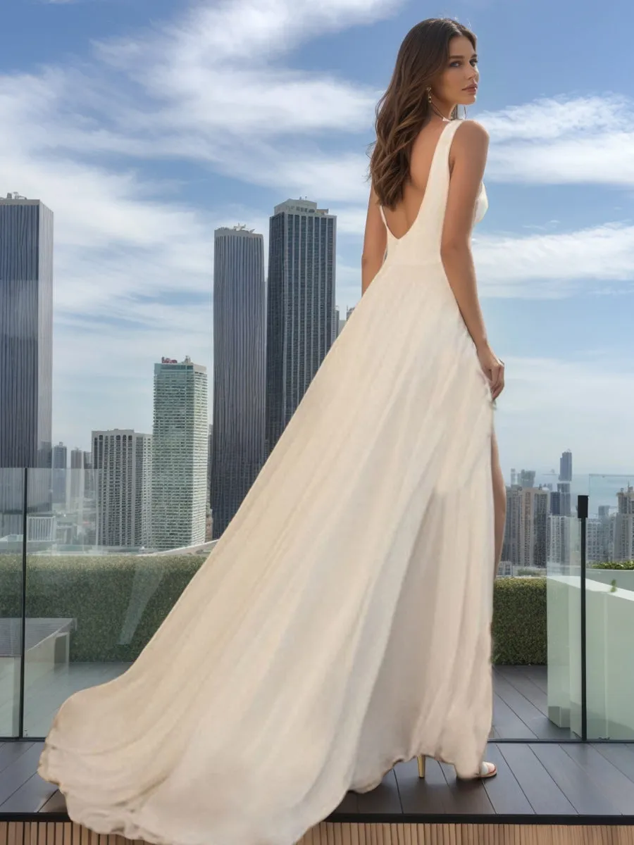 A-Line/Princess Scoop Sleeveless Split Side Wedding Dresses sold by Lavetir product image thumbnail 2