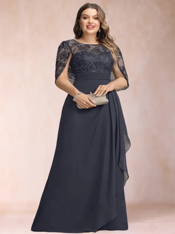A-Line/Princess Scoop Chiffon Plus Size Mother of the Bride Dresses with Appliques & Ruffles sold by Lavetir