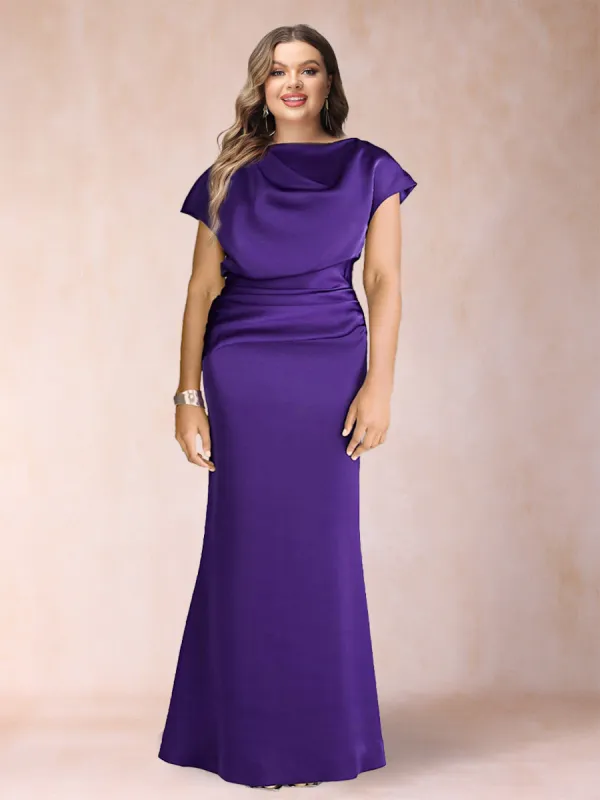 Sheath/Column Scoop Short Sleeves Plus Size Mother of the Bride Dresses with Ruched sold by Lavetir