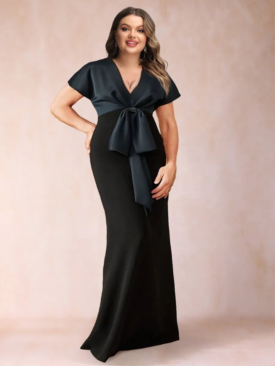 Sheath/Column V-Neck Short Sleeves Plus Size Mother of the Bride Dresses with Bow Knot sold by Lavetir