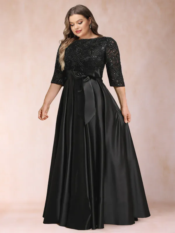 A-Line/Princess Scoop Half Sleeves Plus Size Mother of the Bride Dresses with Appliques & Bow sold by Lavetir