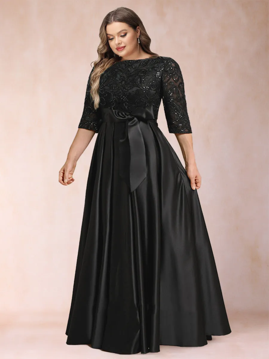 A-Line/Princess Scoop Half Sleeves Plus Size Mother of the Bride Dresses with Appliques & Bow sold by Lavetir