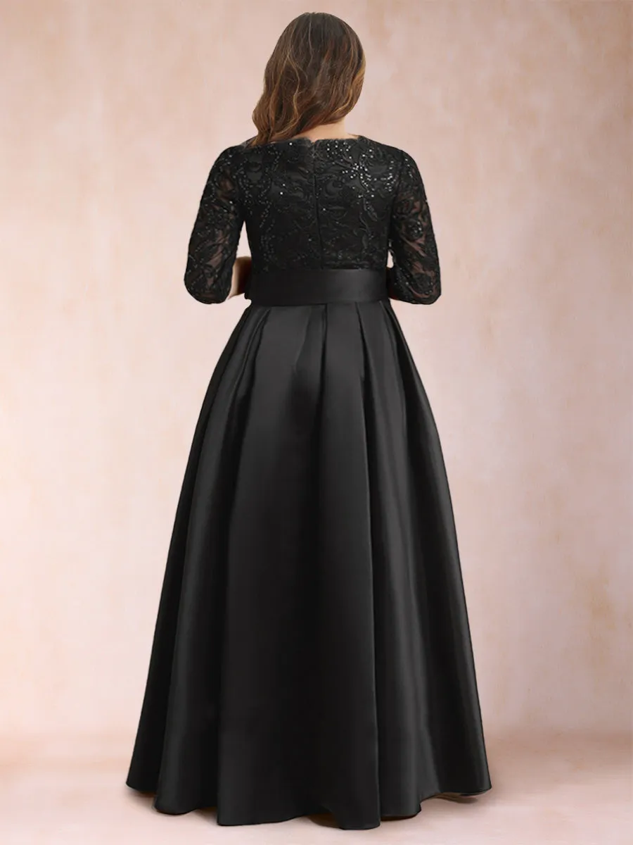 A-Line/Princess Scoop Half Sleeves Plus Size Mother of the Bride Dresses with Appliques & Bow sold by Lavetir product image thumbnail 2