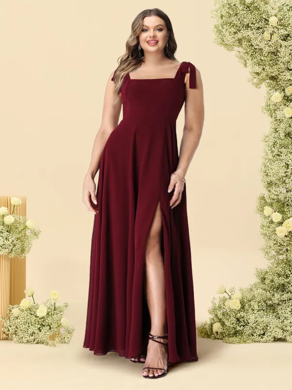 A-Line/Princess Spaghetti Straps Floor-Length Plus Size Bridesmaid Dresses With Split Side sold by Lavetir