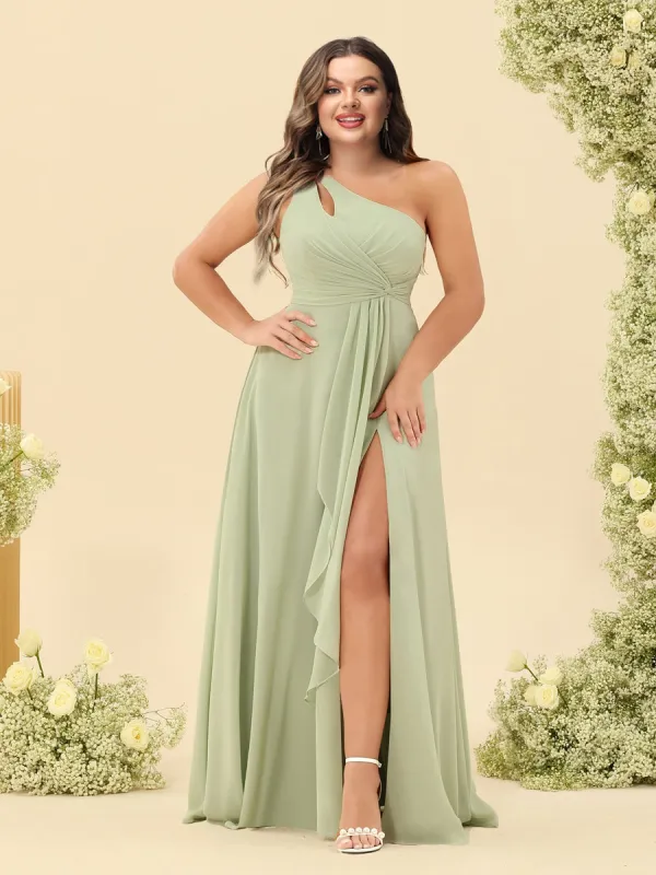 A-Line/Princess One-Shoulder Long Bridesmaid Plus Size Dresses with Split Side sold by Lavetir