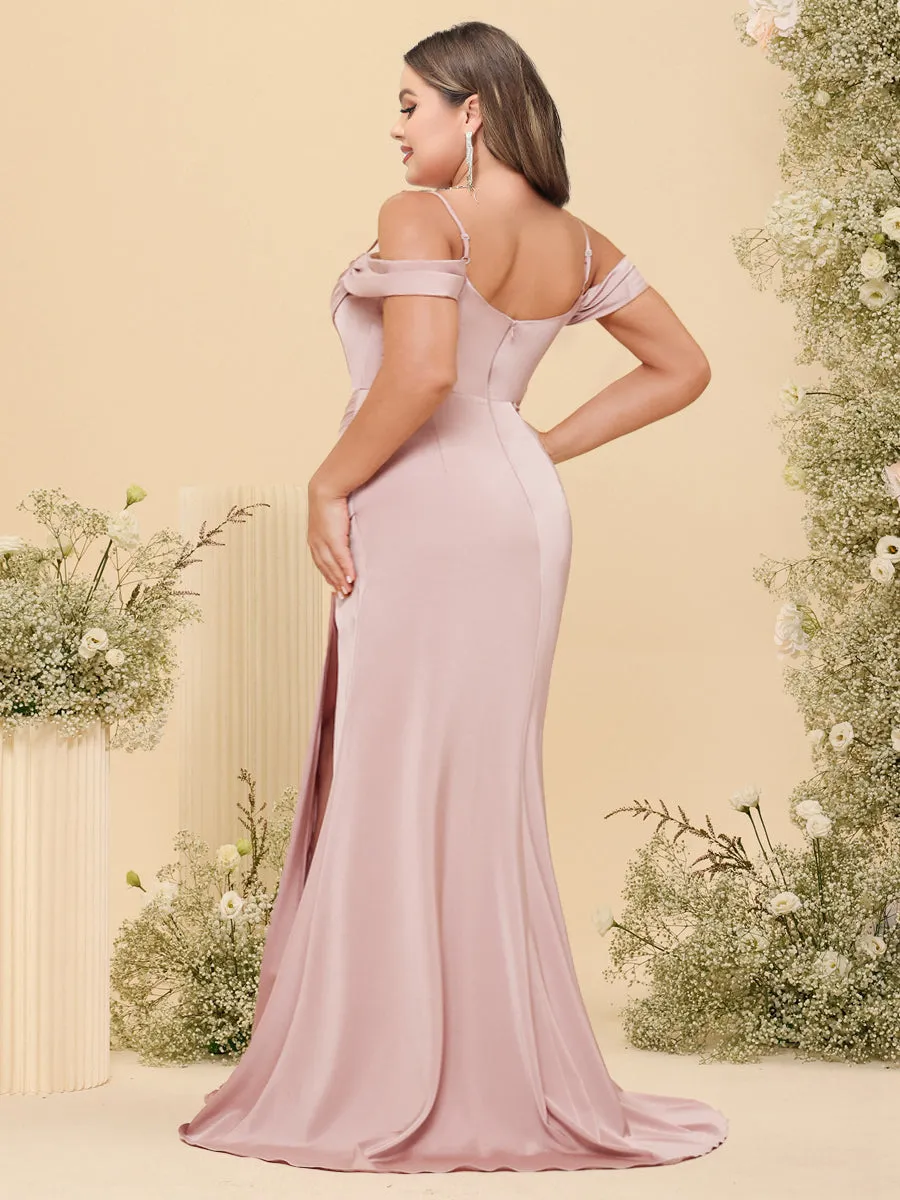 Sheath/Column Off-the-Shoulder Spaghetti Straps Long Formal Plus Size Dresses with Split Side sold by Lavetir product image thumbnail 2
