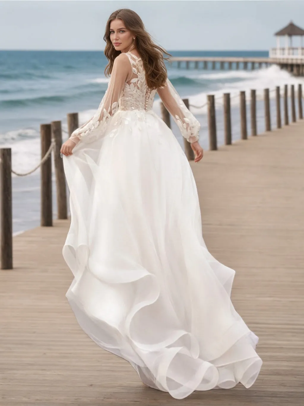 Ball Gown V-Neck Long Sleeves Lace Wedding Dresses sold by Lavetir product image thumbnail 2