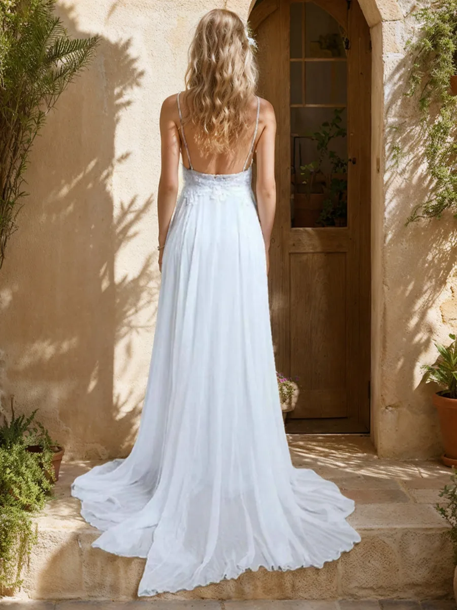 A-Line/Princess V-Neck Sleeveless Lace Wedding Dresses sold by Lavetir product image thumbnail 2