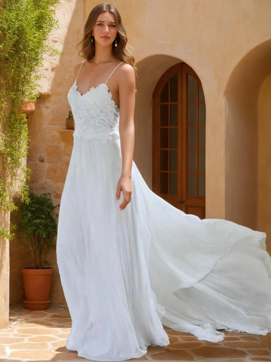 A-Line/Princess V-Neck Sleeveless Lace Wedding Dresses sold by Lavetir