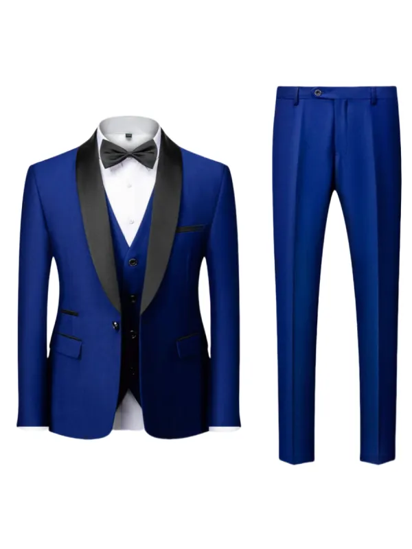 Tailored Fit Single Breasted One-Button 3 Pieces Patterned Men's Wedding Suits sold by Lavetir