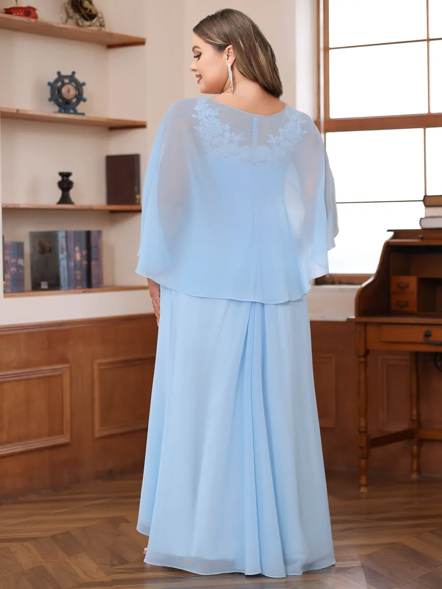 A-Line/Princess V-Neck Appliques Ruched Plus Size Mother of the Bride Dresses with Cape sold by Lavetir product image thumbnail 2