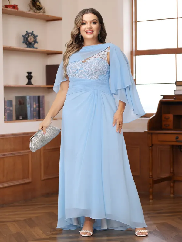 A-Line/Princess V-Neck Appliques Ruched Plus Size Mother of the Bride Dresses with Cape sold by Lavetir