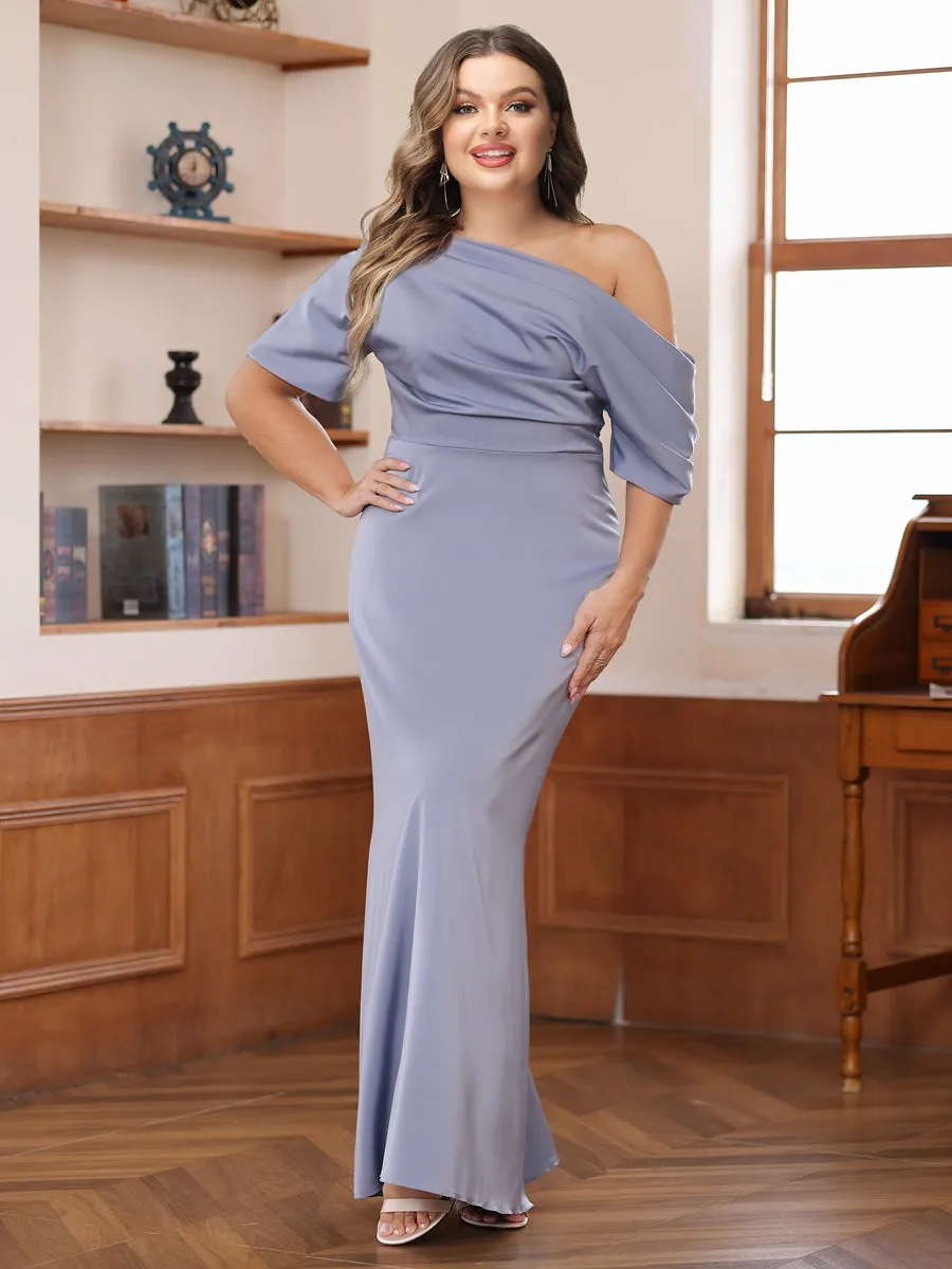 Sheath/Column One-Shoulder Short Sleeve Ruched Plus Size Mother of the Bride Dresses sold by Lavetir