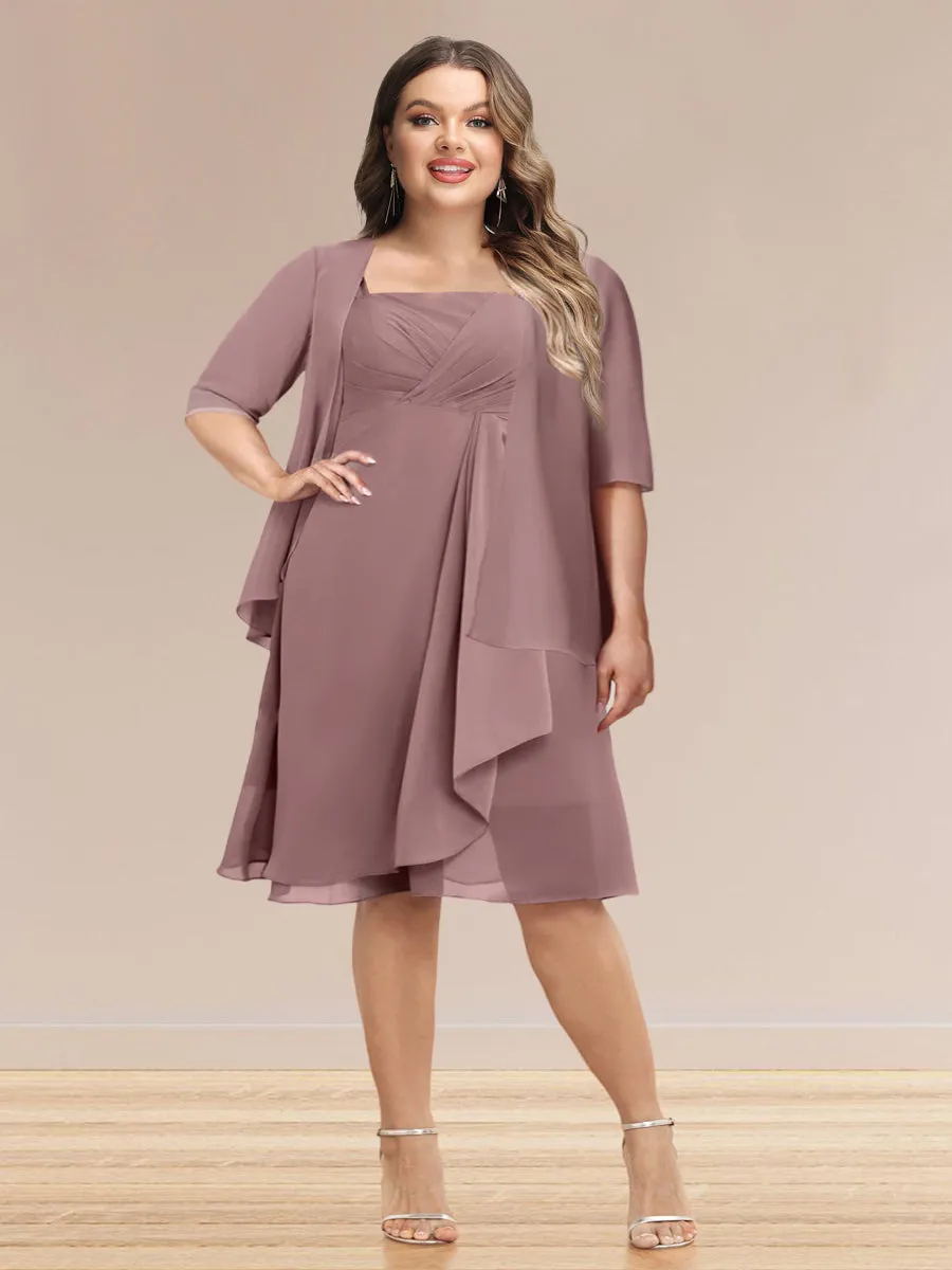A-Line/Princess Half Sleeves Formal Plus Size Evening Dresses With Ruffles & Jacket sold by Lavetir