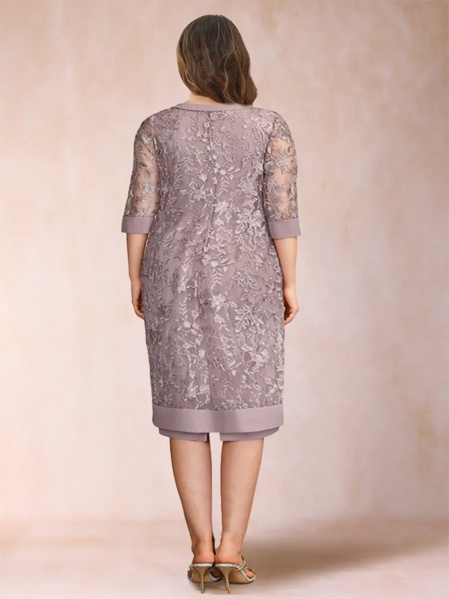 Sheath/Column Scoop Chiffon Ruched Plus Size Mother of the Bride Dresses with Jacket & Rhinestone sold by Lavetir product image thumbnail 2