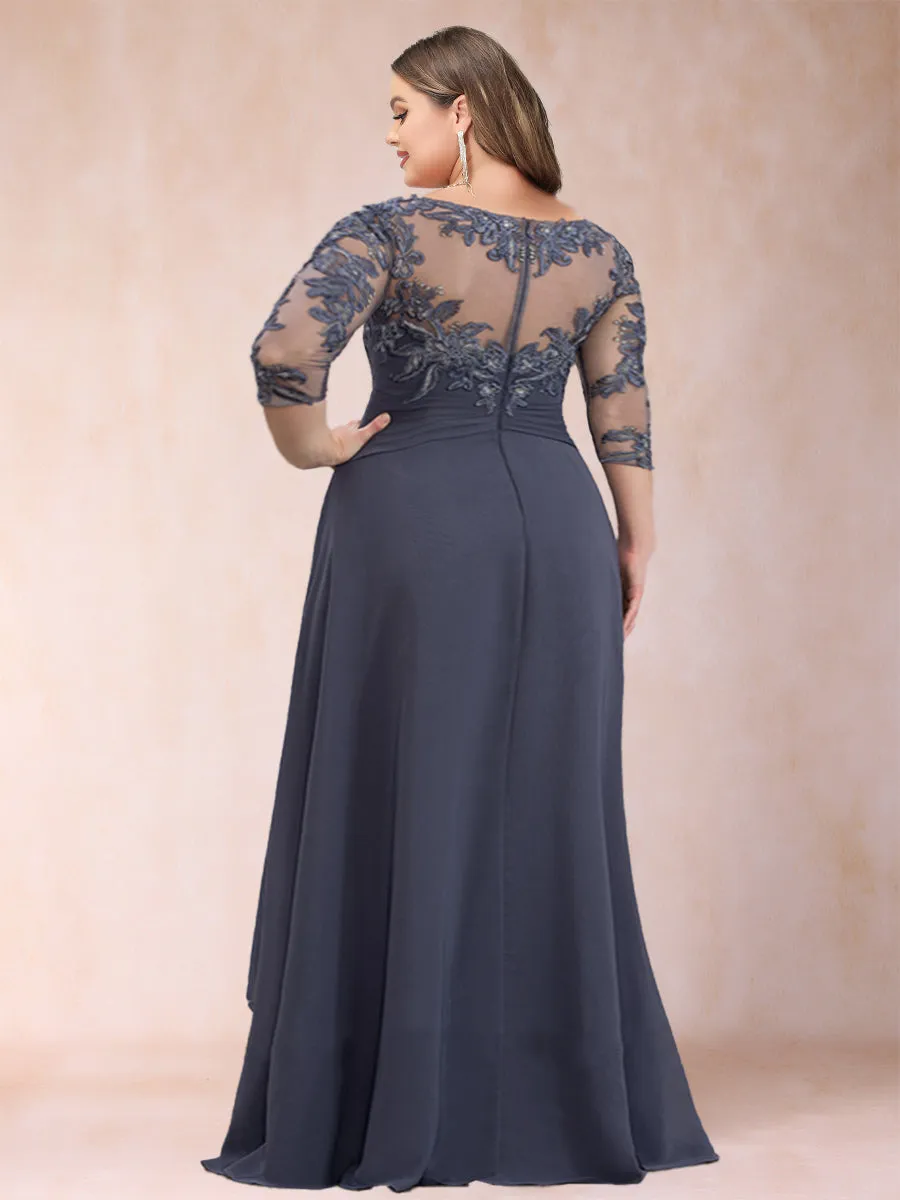 A-Line/Princess Scoop 3/4 Sleeves Chiffon Plus Size Mother of the Bride Dresses with Appliques & Ruffles sold by Lavetir product image thumbnail 2