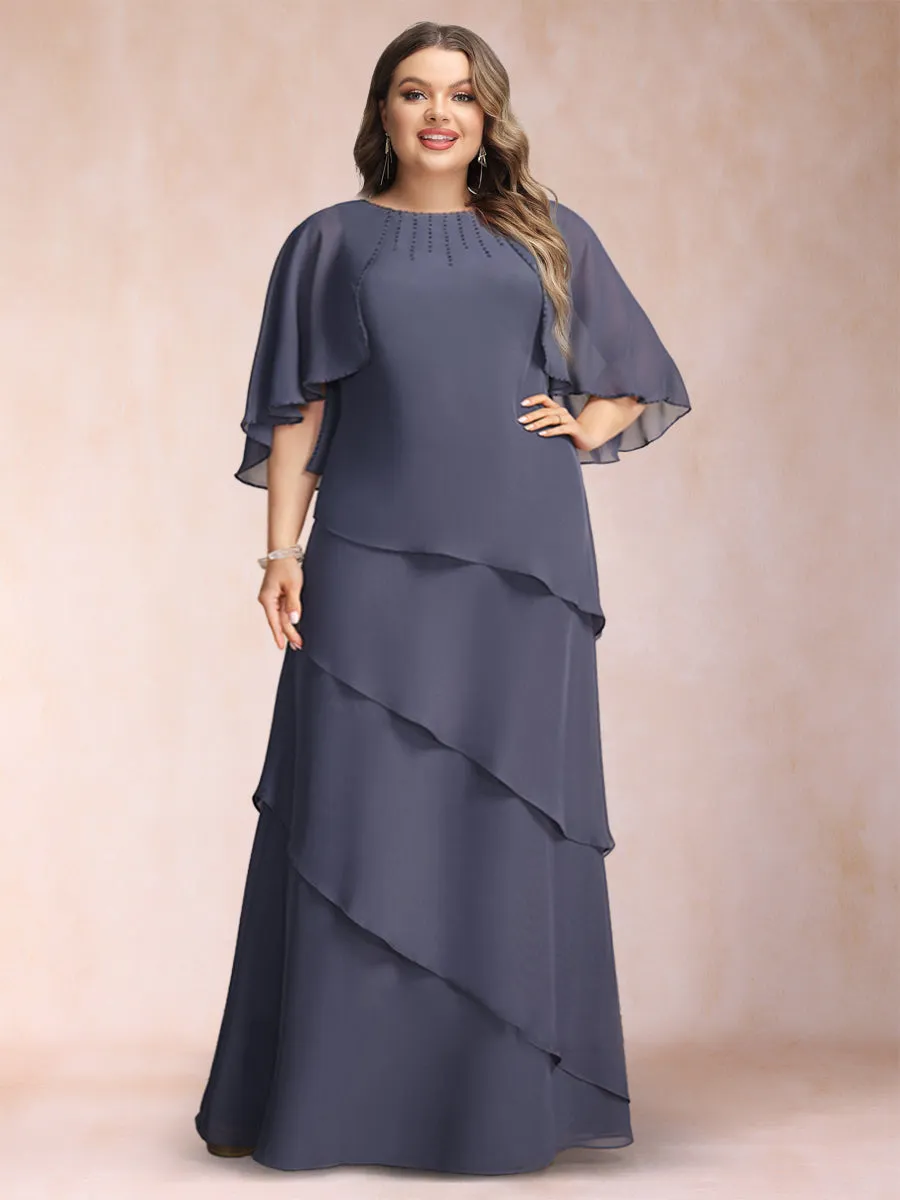 A-Line/Princess Scoop Half Sleeves Plus Size Mother of the Bride Dresses with Ruffles & Beading sold by Lavetir