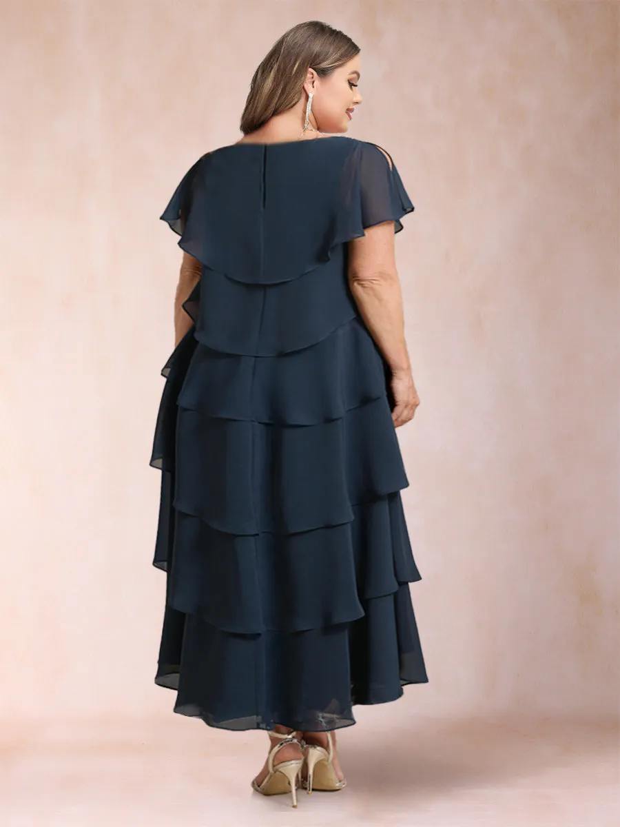 A-Line/Princess Scoop Short Sleeves Plus Size Mother of the Bride Dresses with Ruffles sold by Lavetir product image thumbnail 2