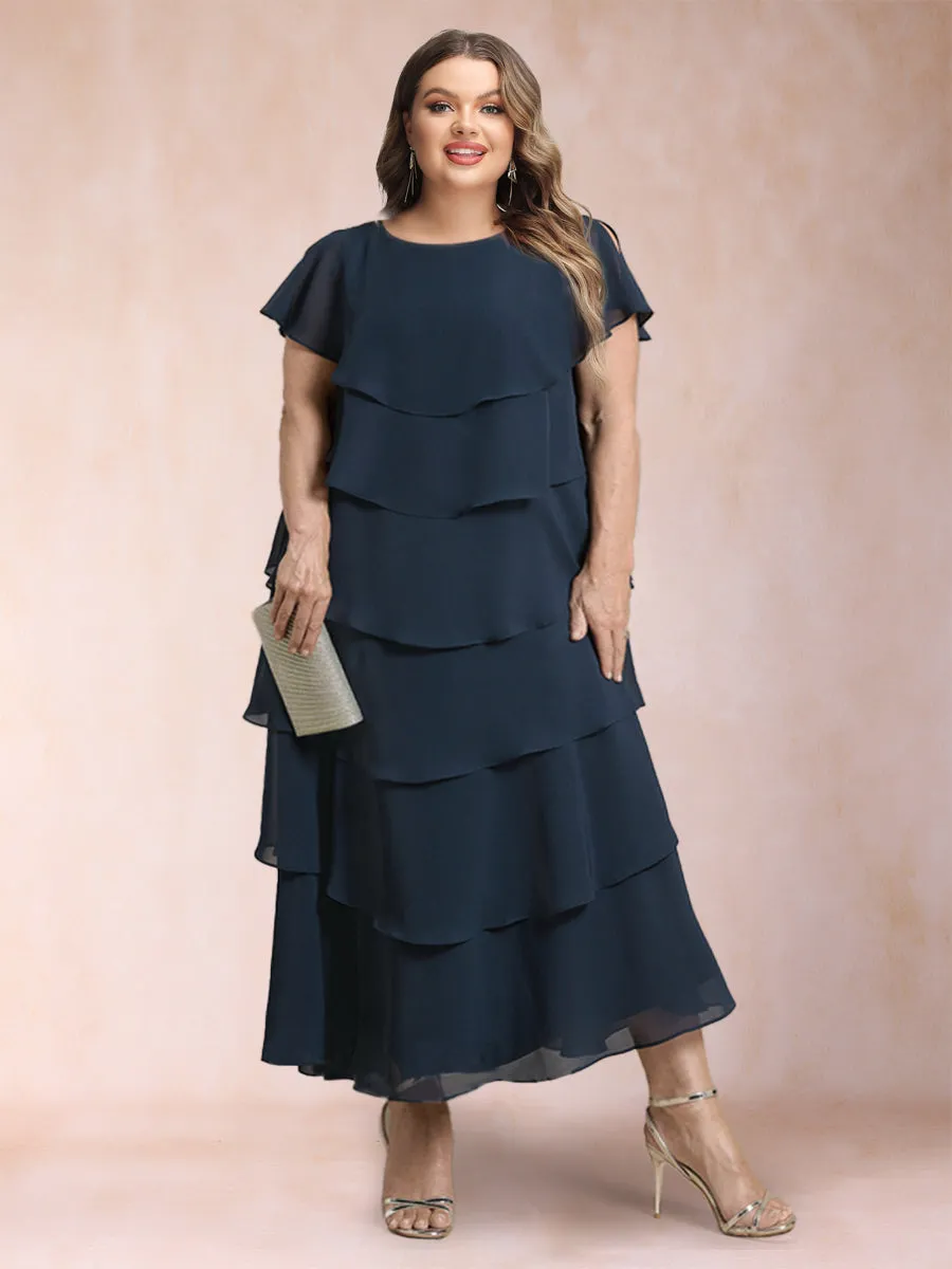 A-Line/Princess Scoop Short Sleeves Plus Size Mother of the Bride Dresses with Ruffles sold by Lavetir