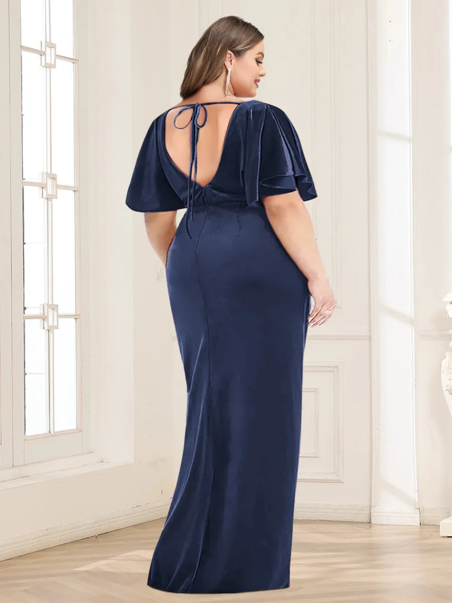 Sheath/Column V-Neck Short Sleeves Ruched Plus Size Mother of the Bride Dresses sold by Lavetir product image thumbnail 2