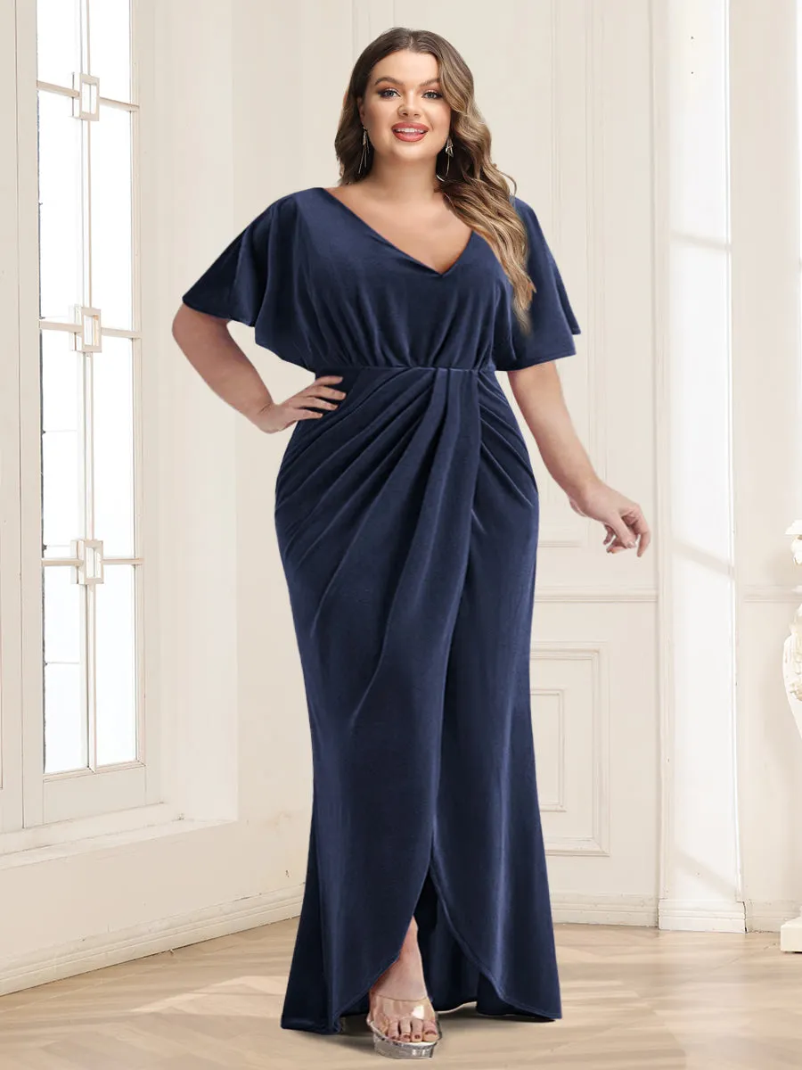 Sheath/Column V-Neck Short Sleeves Ruched Plus Size Mother of the Bride Dresses sold by Lavetir