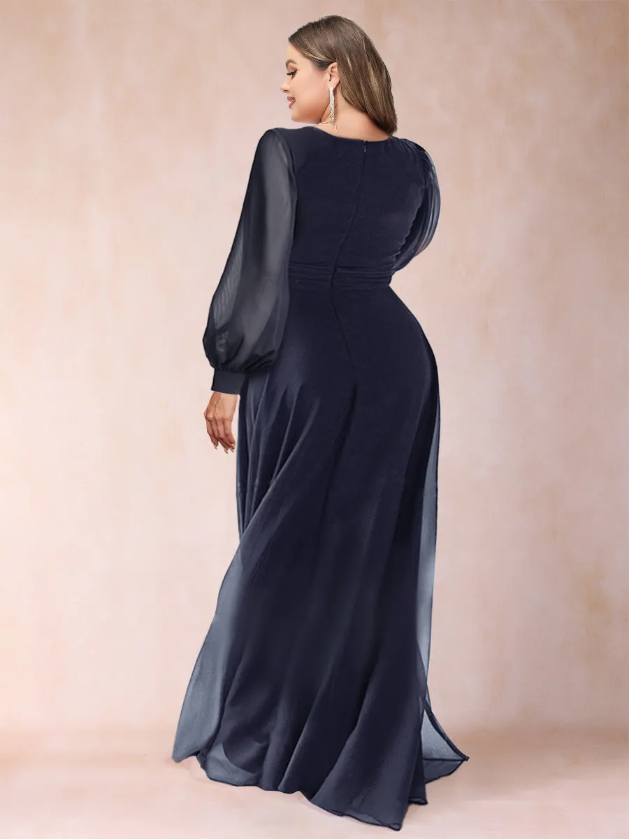 A-Line/Princess V-Neck Floor-Length Chiffon Plus Size Mother of the Bride Dresses With Split Side sold by Lavetir product image thumbnail 2