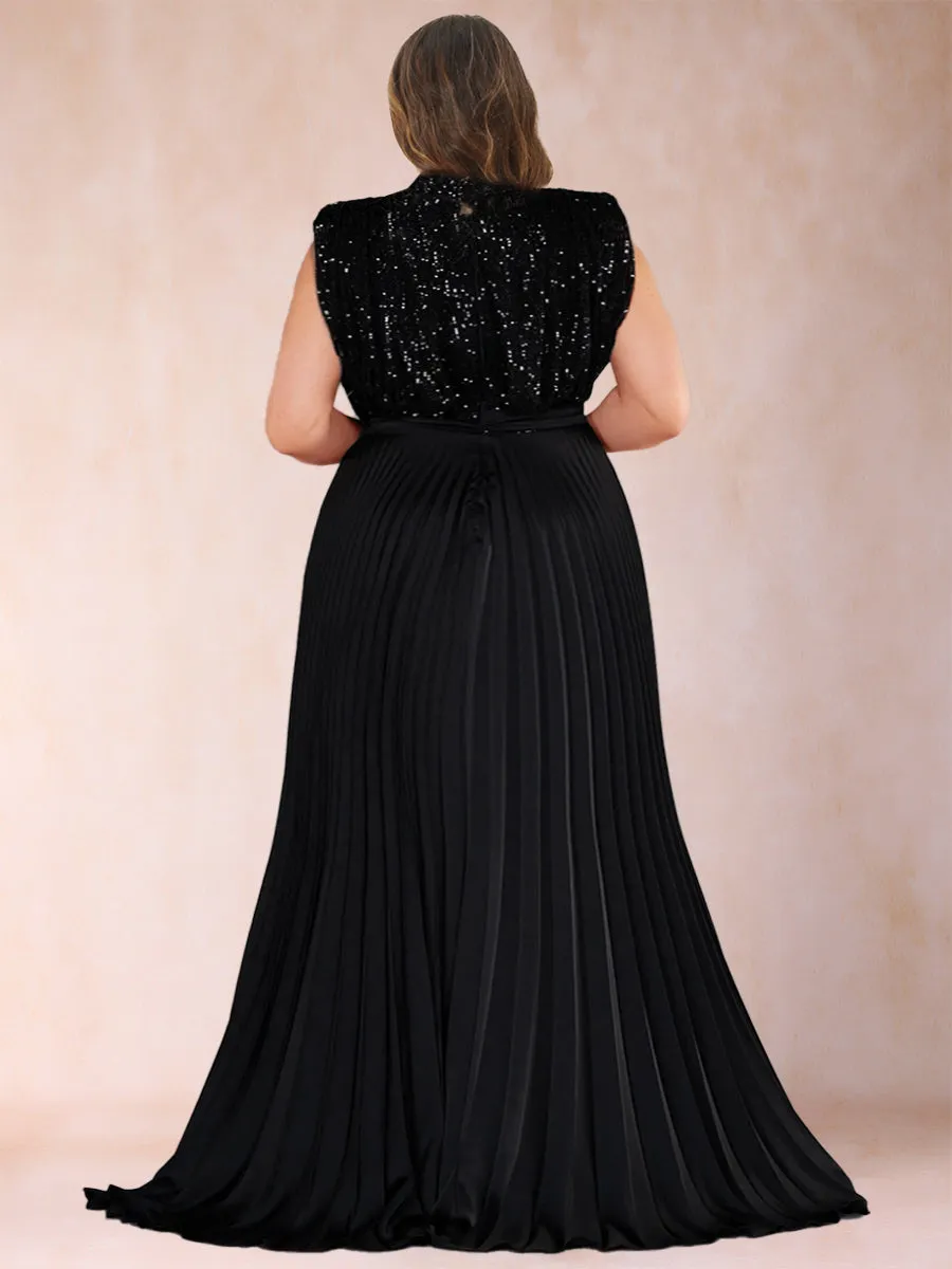 A-Line/Princess High Neck Sleeveless Plus Size Mother of the Bride Dresses with Sequins & Ruffles sold by Lavetir product image thumbnail 2