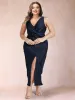 Sheath/Column V-Neck Ruched Ankle-Length Plus Size Mother of the Bride Dresses with Side Slit sold by Lavetir
