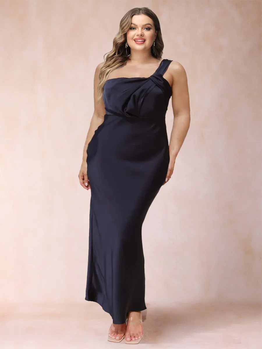 Sheath/Column One-Shoulder Ruched Ankle-Length Satin Plus Size Mother of the Bride Dresses sold by Lavetir
