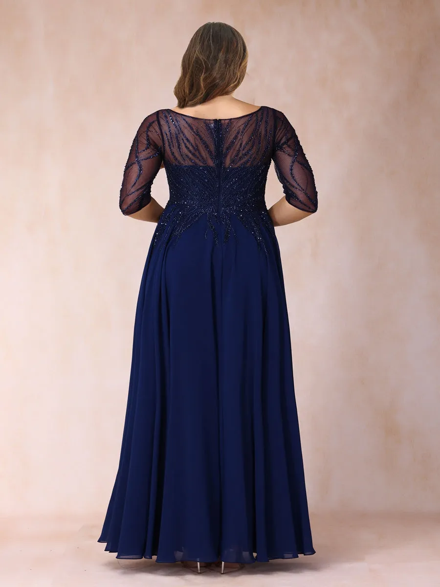 A-Line/Princess V-Neck Half Sleeves Long Formal Plus Size Evening Dresses with Beading sold by Lavetir product image thumbnail 2