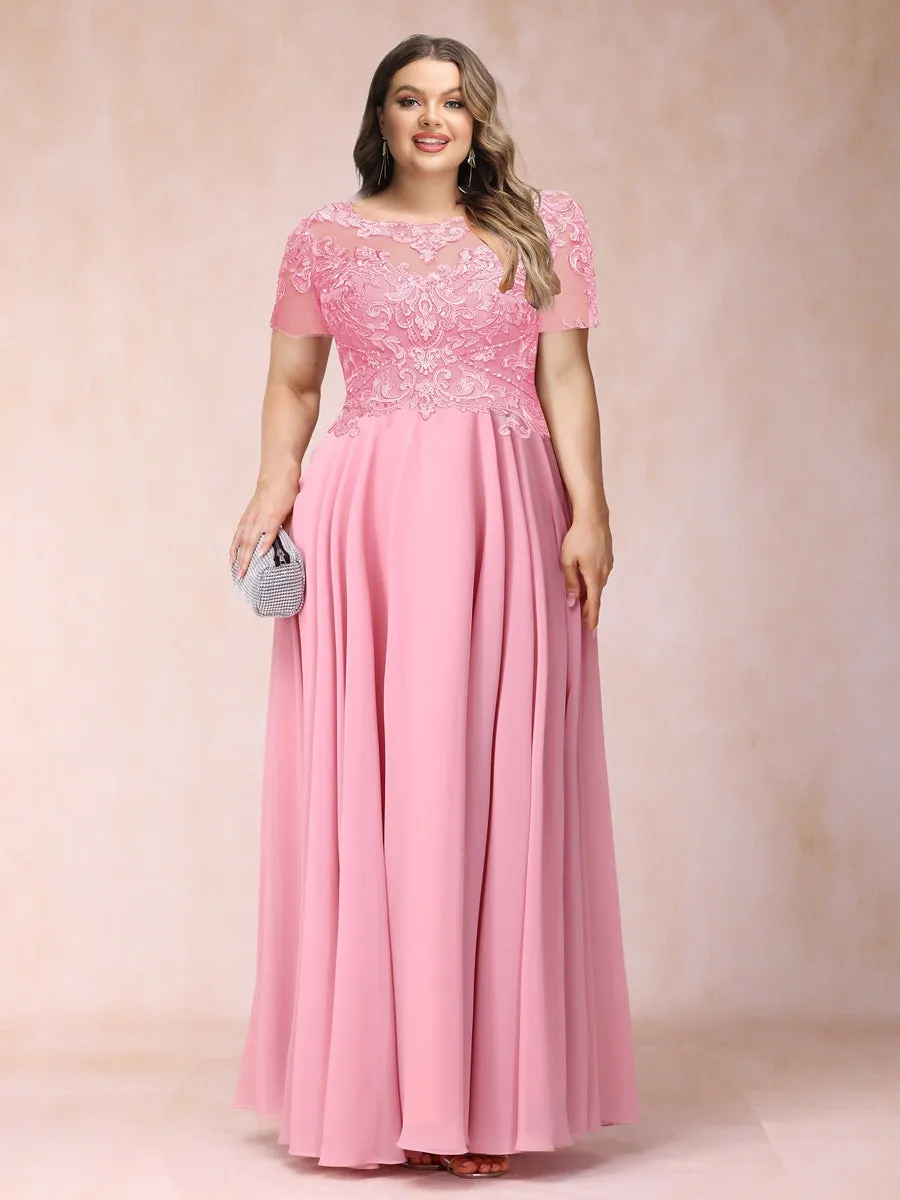A-Line/Princess Sheer Neck Short Sleeves Long Formal Plus Size Evening Dresses with Sequins & Appliques sold by Lavetir
