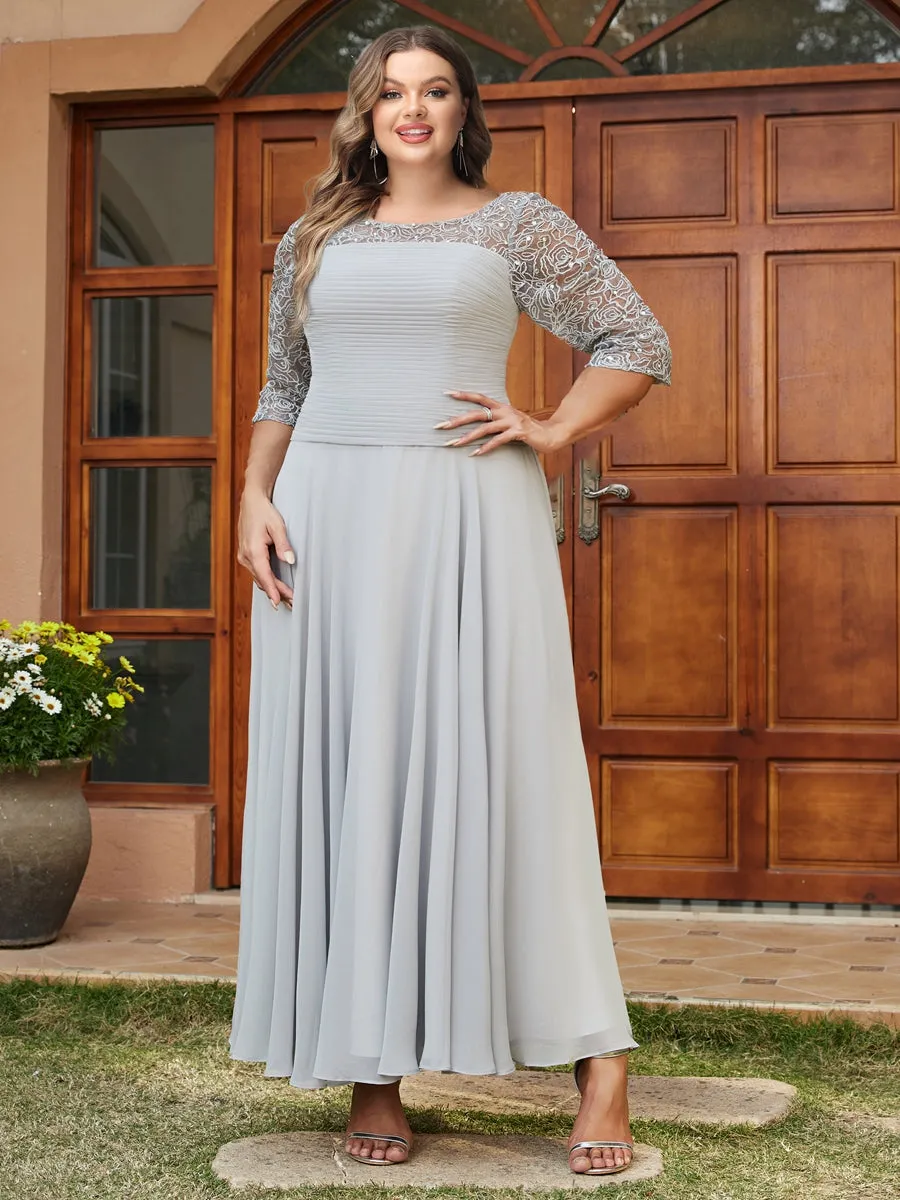 A-Line/Princess Sheer Neck Half Sleeves Long Plus Size Evening Dresses with Appliques sold by Lavetir