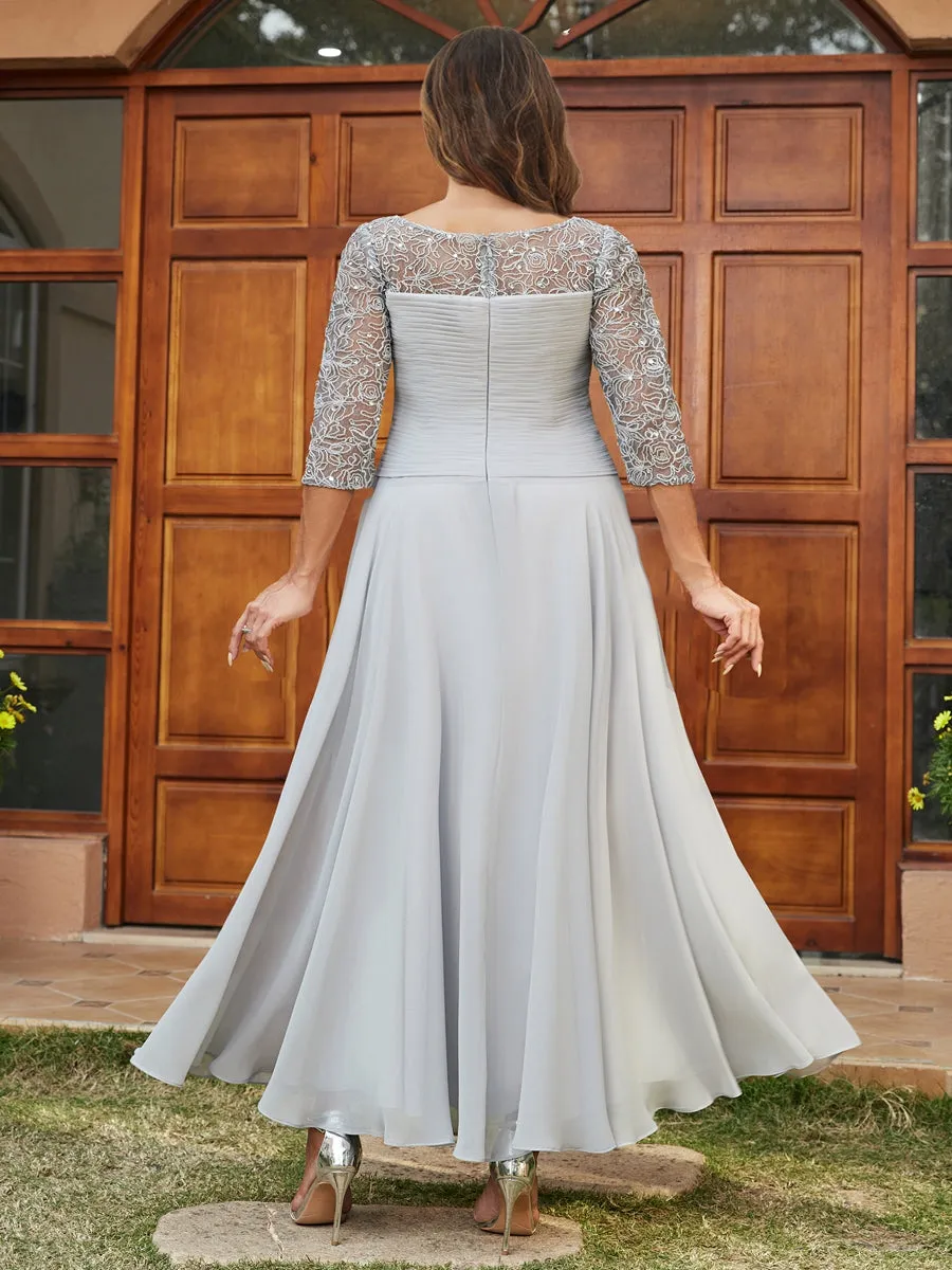 A-Line/Princess Sheer Neck Half Sleeves Long Plus Size Evening Dresses with Appliques sold by Lavetir product image thumbnail 2