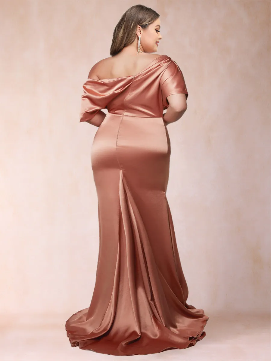 Trumpet/Mermaid One-Shoulder Short Sleeves Ruched Elegant Plus Size Mother of the Bride Dresses sold by Lavetir product image thumbnail 2