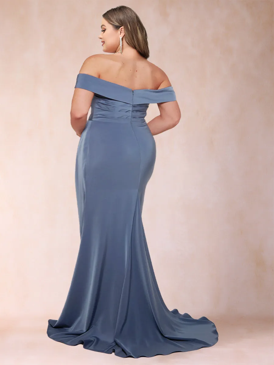 Sheath/Column Off-the-Shoulder Sleeveless Ruched Plus Size Mother of the Bride Dresses sold by Lavetir product image thumbnail 2