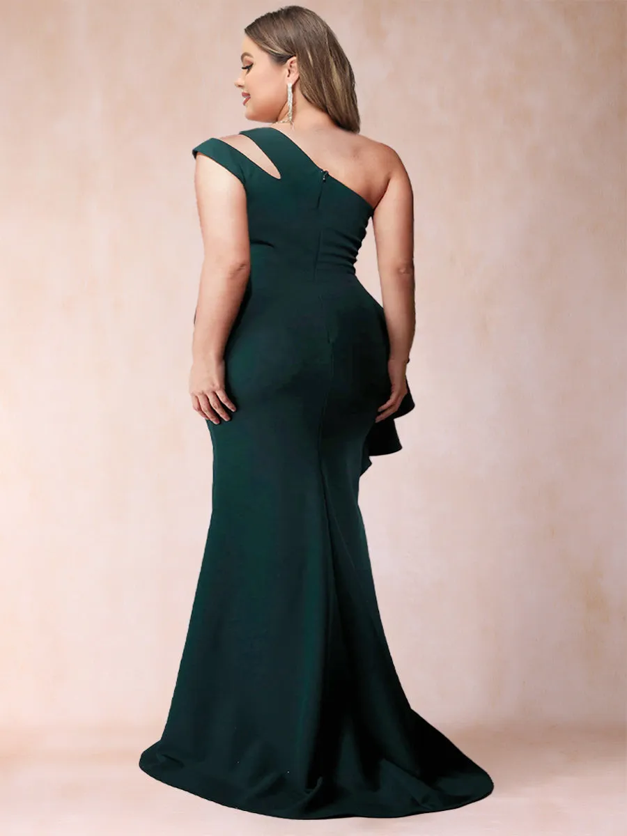 Sheath/Column One-Shoulder Sleeveless Ruched Plus Size Mother of the Bride Dresses with Ruffles sold by Lavetir product image thumbnail 2