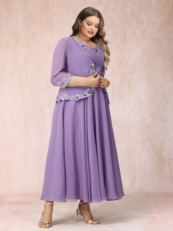 A-Line/Princess V-Neck Sleeveless Long Formal Plus Size Evening Dresses with Appliques & Jacket sold by Lavetir