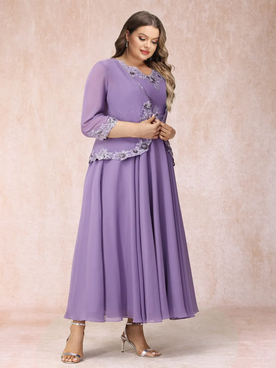 A-Line/Princess V-Neck Sleeveless Long Formal Plus Size Evening Dresses with Appliques & Jacket sold by Lavetir