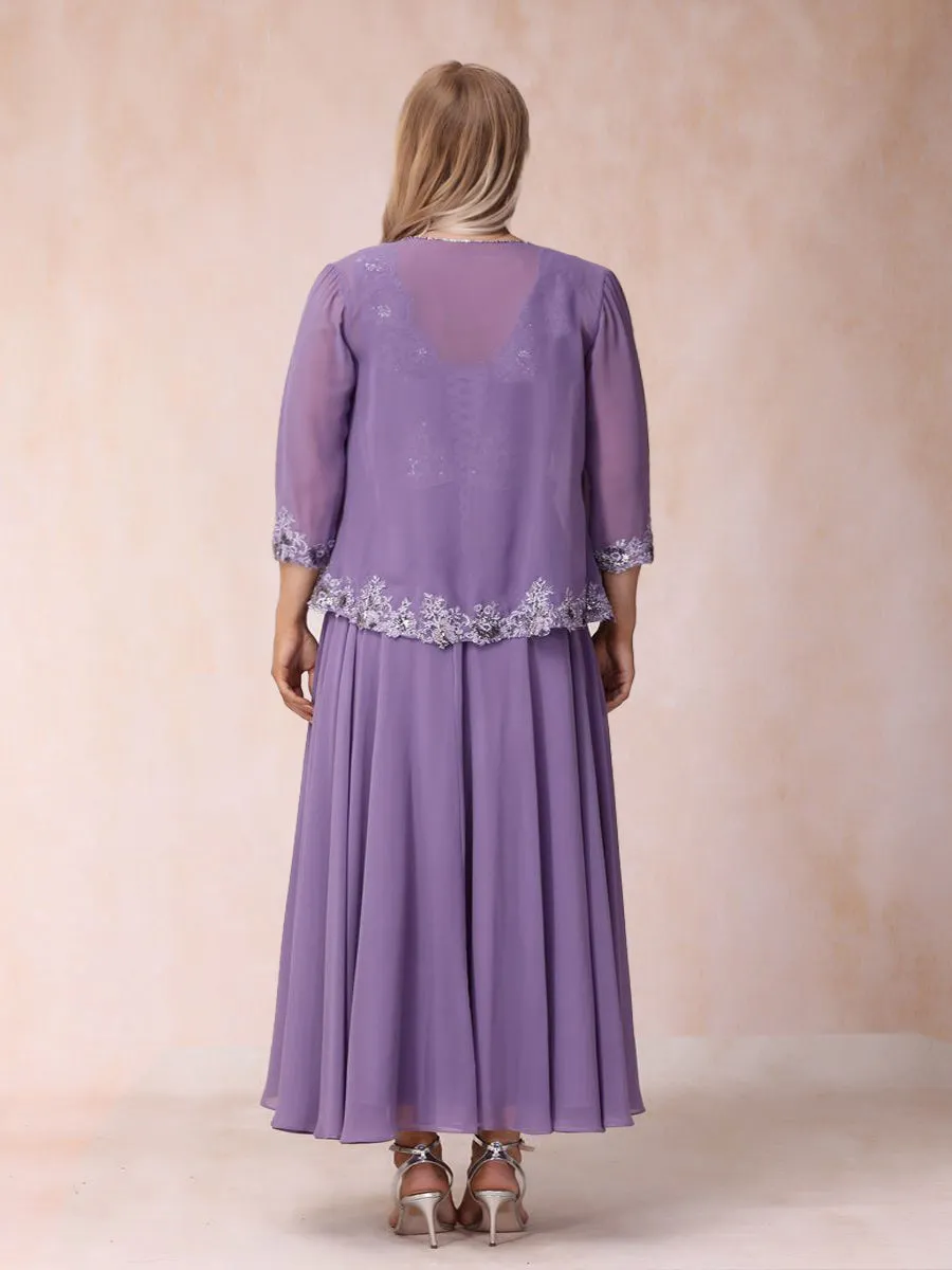 A-Line/Princess V-Neck Sleeveless Long Formal Plus Size Evening Dresses with Appliques & Jacket sold by Lavetir product image thumbnail 2