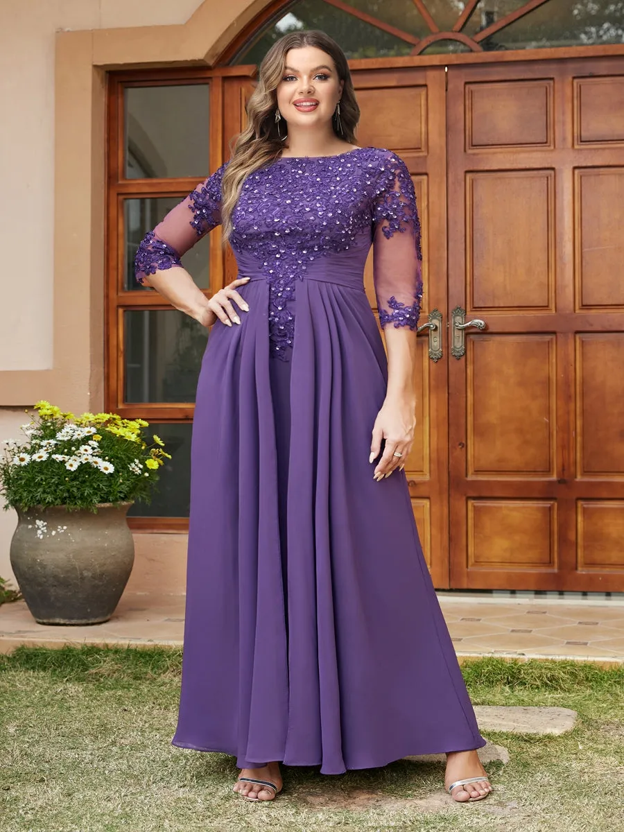 A-Line/Princess Long Plus Size Evening Dresses with Lace Appliques & Half Sleeves sold by Lavetir