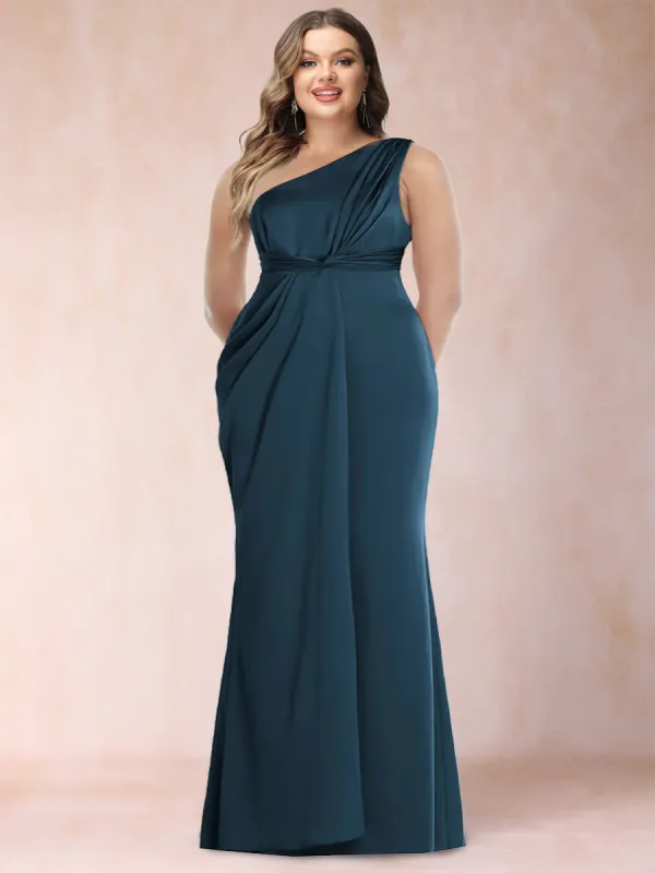 Sheath/Column One-Shoulder Ruched Floor-Length Plus Size Evening Dresses with Ruffles sold by Lavetir