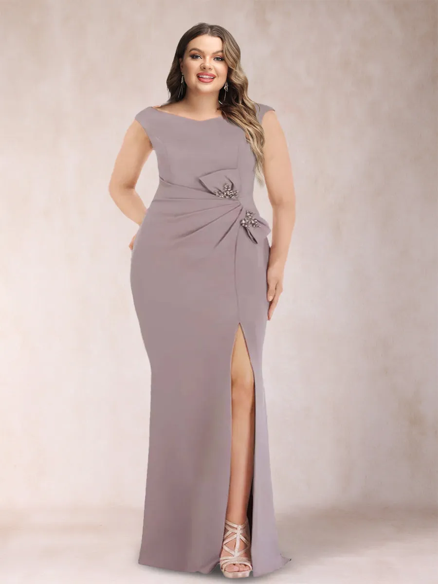 Sheath/Column V-Neck Sleeveless Ruched Plus Size Evening Dresses with Split Side & Bow(s) sold by Lavetir