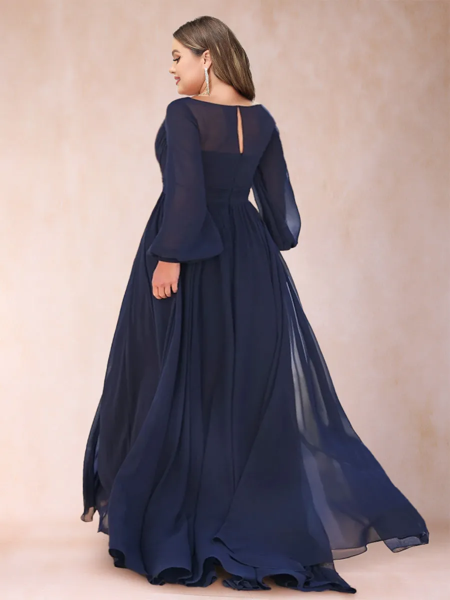 A-Line/Princess Chiffon V-Neck Long Sleeves Plus Size Mother of the Bride Dresses with Ruffles sold by Lavetir product image thumbnail 2